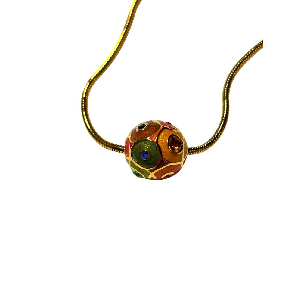 Vintage Joan Rivers Gold and Multicolor Enameled Round Pendant Fashion Necklace